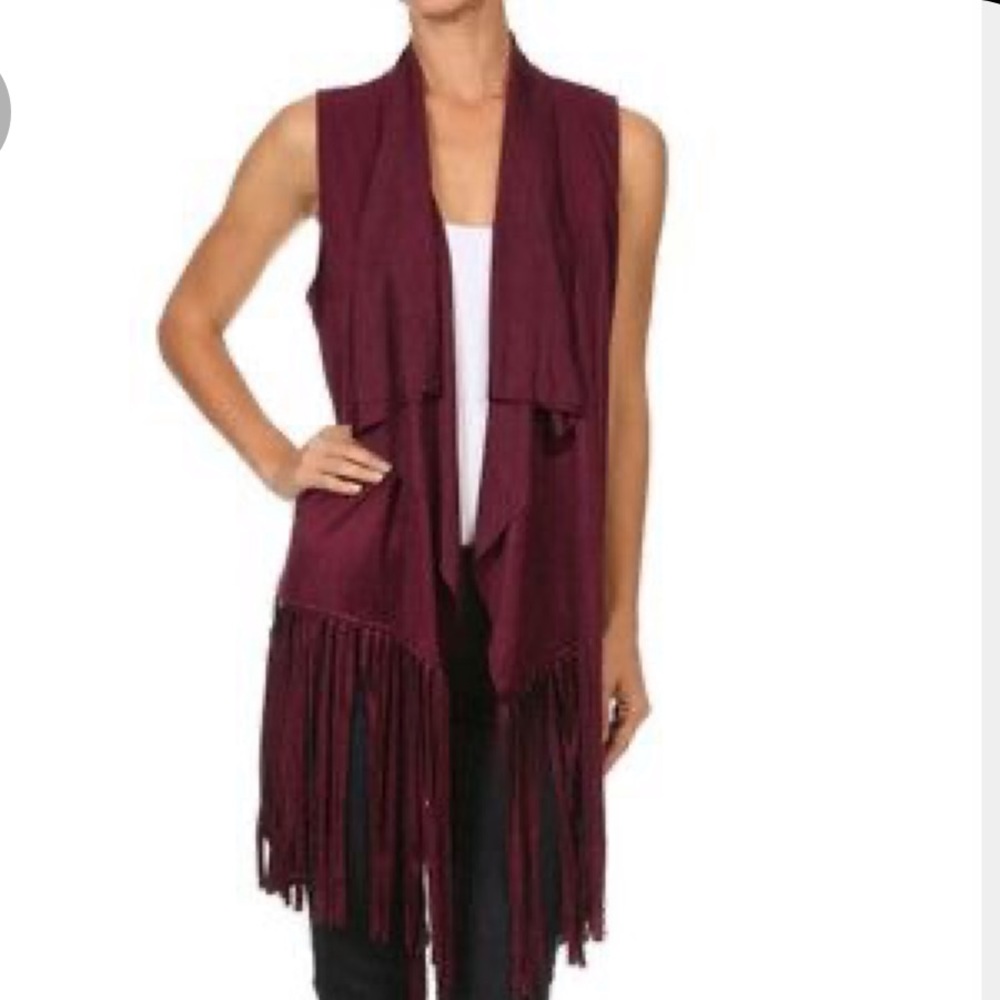 Cranberry colored fringe vest,NWT,boho festival
